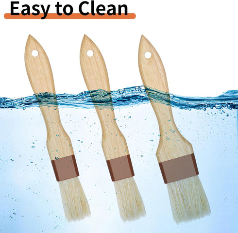 3 Pcs Natural Bristle Pastry Brush Set - Cooking, Food, Butter, and BBQ Brushes for Sauce and Baking