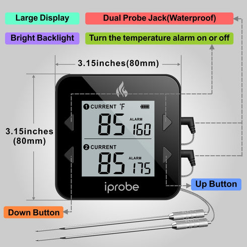 Dual Probe Digital Meat Thermometer - Waterproof, Rechargeable, Bright LCD, Magnetic for BBQ, Grill, Smoker, Oven