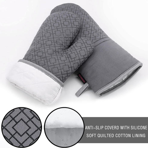 Oven Mitts and Pot Holders Set, 6pcs High Heat Resistant 550 Degree Oven Gloves with Non-Slip Silicone Surface