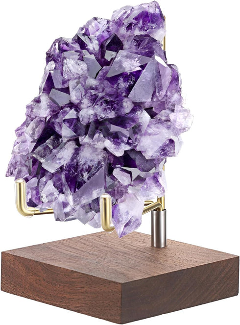 Hipiwe Display Stand Easel with Adjustable Metal Arms, Wooden Base for Fossil, Coral, Geodes, Plate, Small Collectibles