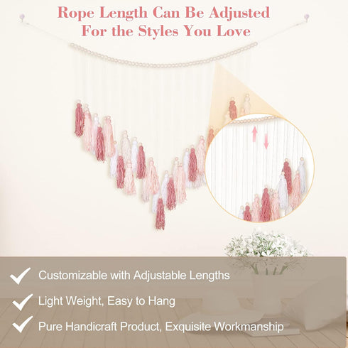 Luxbrand Large Macrame Wall Haning Boho Home Decor, Blush Pink Tassel Wall Decor Bohemian, Bedroom Living Room Girls