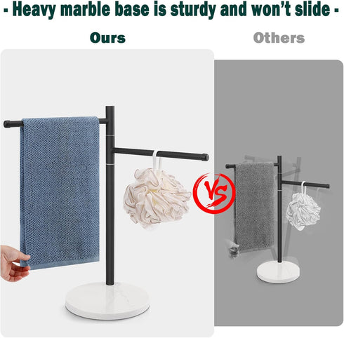 Hand Towel Holder, F-Shape Stand with Marble Base, Stainless Steel Swivel Rack for Bathroom Kitchen Countertop