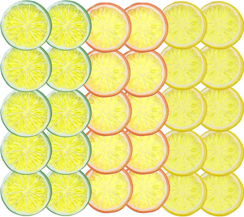 30 PCS Artificial Lemon Slices, Simulation Plastic Fake Fruit for Home Kitchen Table Party Decor