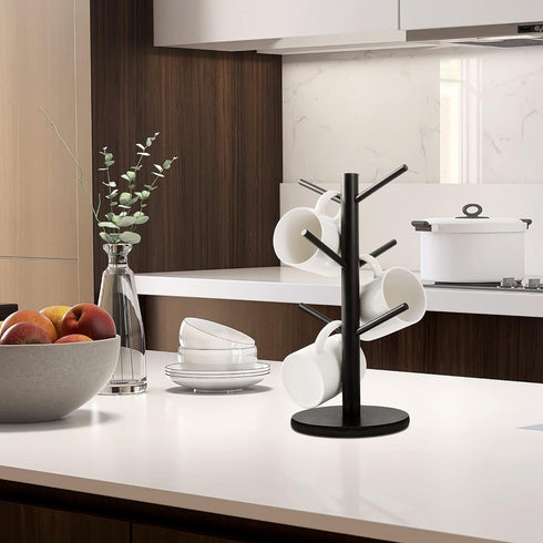 MyLifeUNIT Mug Holder Tree, Coffee Cup Holder with 6 Hooks for Kitchen, Office, Black