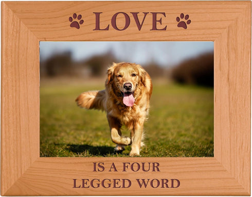 CustomGiftsNow Alder Wood Picture Frame - Love Is A Four Legged Word - Great Gift for Dog Lovers (4x6 Horizontal)