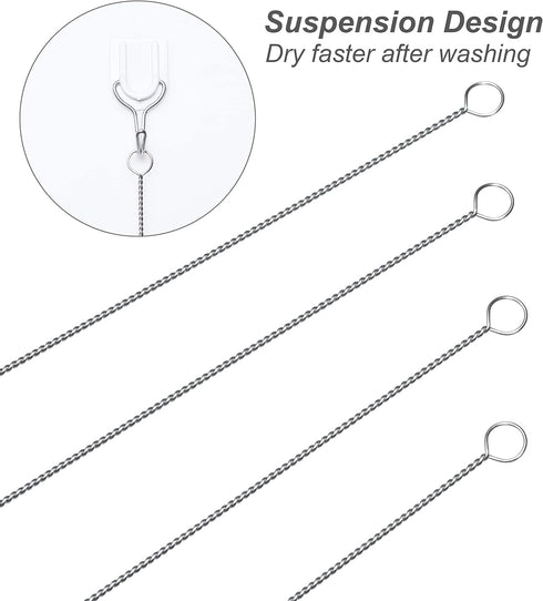 Straw Cleaner Brush Set of 10, Extra Long Nylon Bristles and Stainless Steel Handle for Cleaning Glass, Silicone, Metal