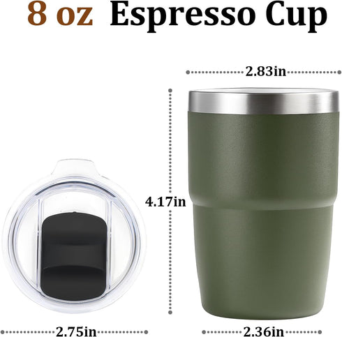 8 oz 18/8 (Black-2 Pack) Zenbo Stackable Espresso/Coffee Cups with Magnetic Lid, Ceramic-Lined Stainless Steel Mini