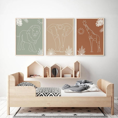 Youillne 16x24 Inch Set 3 Safari Nursery Wall Art Pictures Baby Animal Canvas Wall Decor Boho Jungle Wall Art Kids