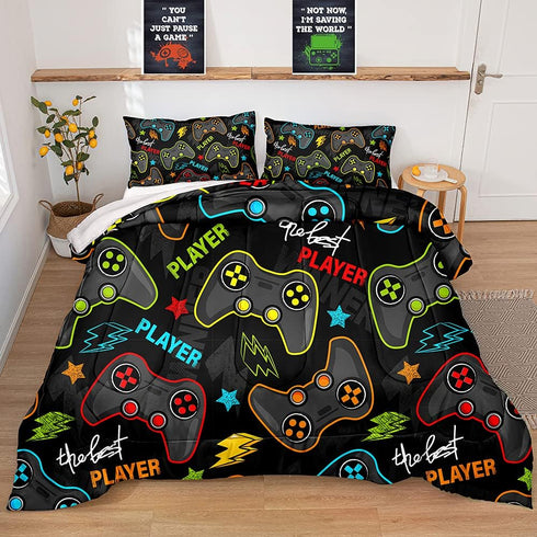 Set (Comforter-Game25, Gaming Comforter for Boys Teen,Game Contoller Bedding for Boys Kids,Down Alternative Comforter