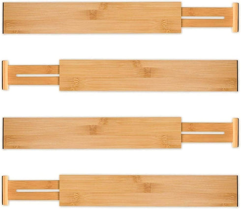 Utoplike 4 pcs Bamboo Kitchen Drawer Dividers, Adjustable Organizers for Kitchen and Bathroom