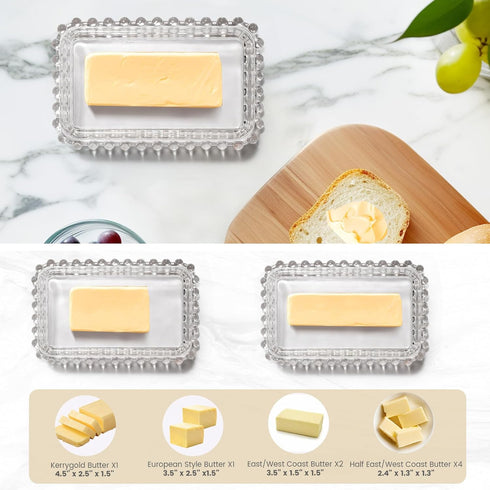 Countertop 2 4oz Clear Glass Butter Dish with Lid Covered Butter Container for Tabletop & & Refrigerator | Butter
