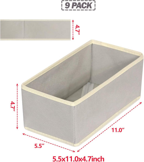 DIOMMELL Foldable Cloth Storage Box, Closet Dresser Drawer Organizer, Fabric Baskets for Clothes, Set of 9 Grey 090