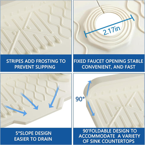 Silicone Sink Mat Splash Guard 17" x 6'' for Kitchen Sink Accessories, Fits Countertop, Bathroom, RV by EBIGIC (White)