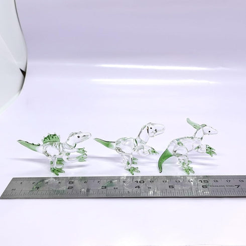 Set of 3 Dinosaurs Miniature Figurines, Hand Blown Color Glass Art Animals Collectible Gift Home Decor