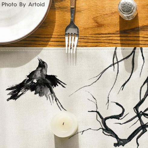 13x60 Inch Artoid Mode Silhouette Tree Crows Branches Halloween Table Runner, Seasonal Fall Kitchen Dining Table