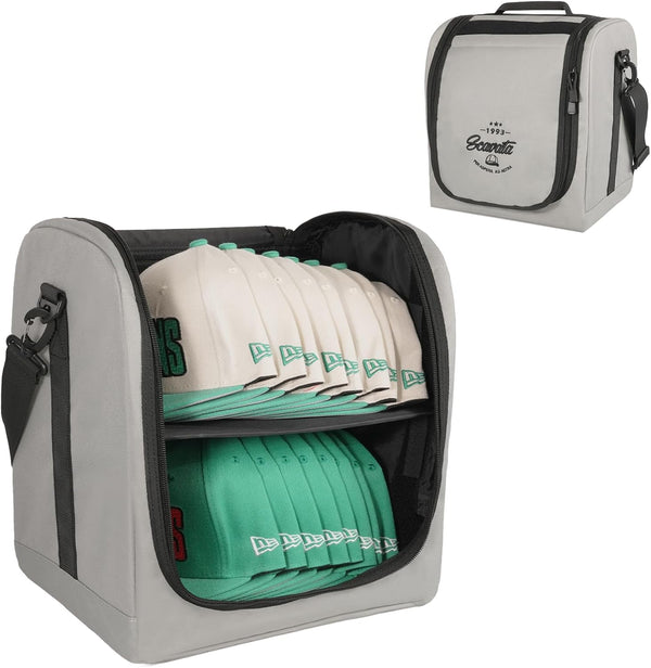 Large Hat Bag for Baseball Caps, Portable Organizer for Traveling & Moving, Holds 12-16 Caps, Grey