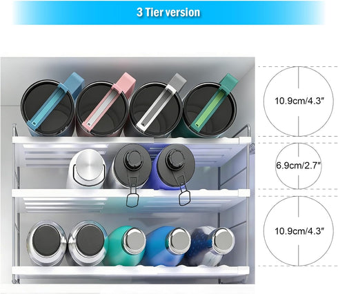 3 (2 Pack) YAN & HIN Expandable Water Bottle Organizer for Cabinet, Tier Tumbler Organizer, Adjustable Bottle Holder
