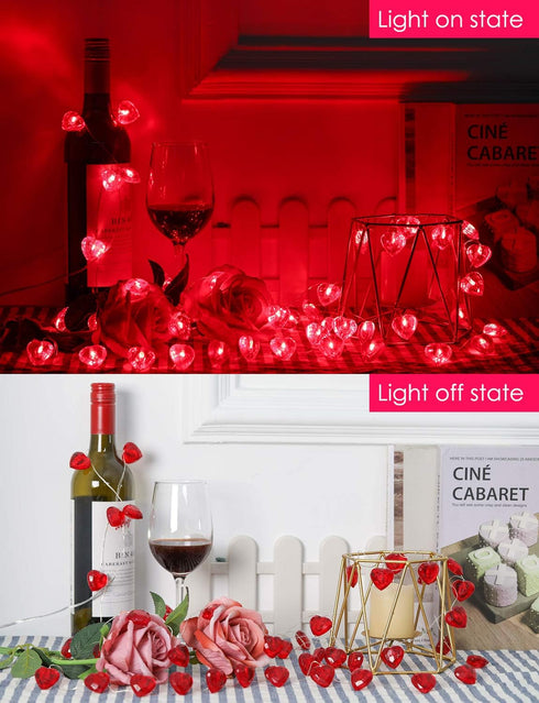 2 Pack 100LED 8 Valentines Day Decor, Total Modes Battery Operated w/Timer Diamond Cut Red Heart Twinkle Fairy String