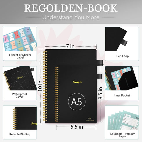 Recipe Book to Write in Your Own Recipes, Blank Recipe Notebook with Tabs for Family Cooking Lovers, 120 Pages