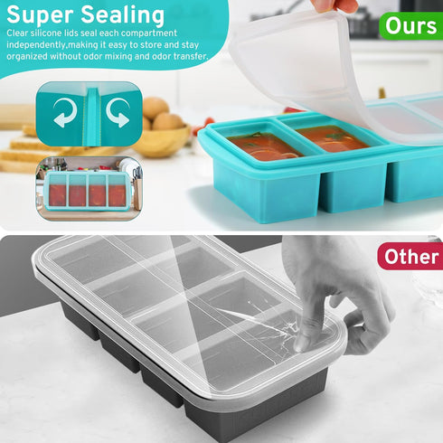 Silicone Freezer Tray with Lid, 1 Cup Food Freezer Tray for Soup, Sauce, Aqua, 1-Pack