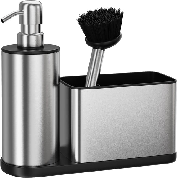 ODesign Kitchen Soap Dispenser Set - 3 in 1, Stainless Steel Dish