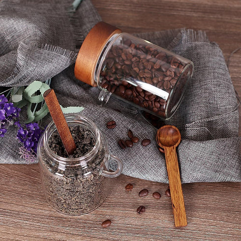 Set, 4 16 OZ SAIOOL Loose Leaf Tea Storage Canister Pieces Glass Tea Containers with Wooden Lids and Spoons for Loose