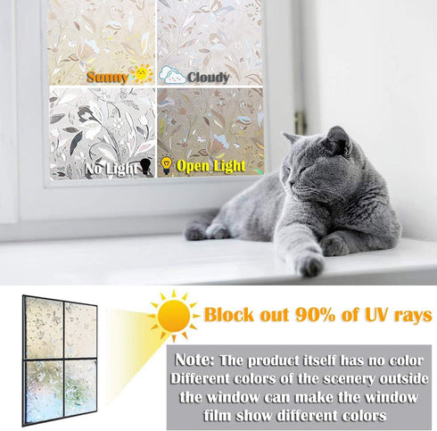 Niviy Window Film Floral Stained Glass Privacy Film 17.7 x 78.7 inches