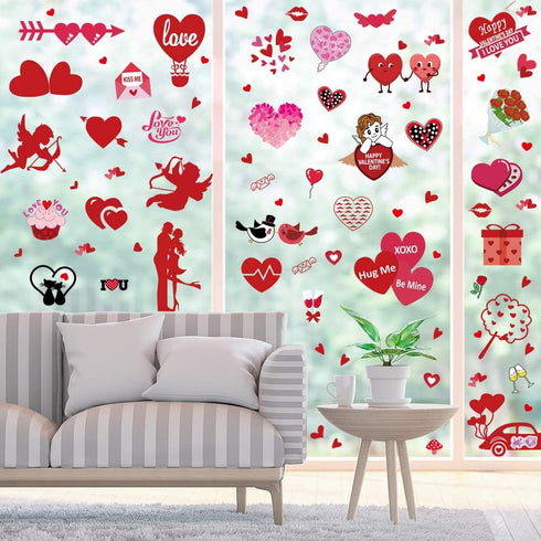 JOZON Valentine's Day Window Clings for Glass Window, 8 Sheets Heart Window Stickers Decals for Party Supplies
