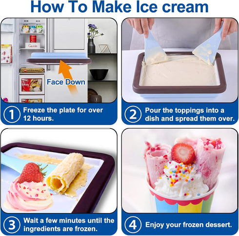 Ice Cream Roll Maker Plate with 2 Spatulas, Instant Rolled Ice Cream Machines for DIY Ice Cream, Color: Brown and Blue,