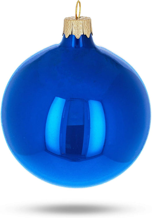 Set of 6 Glossy Blue Glass Ball Christmas Ornaments, 3.25 Inches