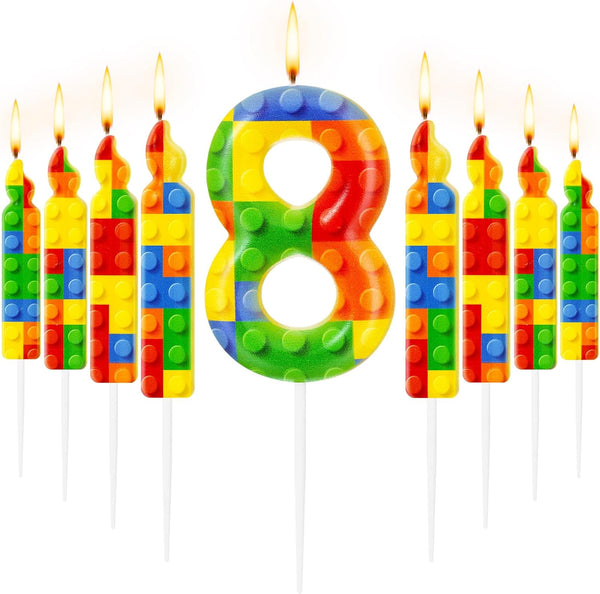 MTLEE 9 Pcs Building Block Candles Number 1-9 Building Block Candle Numeral Birthday