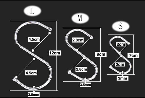 Heavy Duty Metal Chrome Plated S Shape Hooks, Set of 10 Large