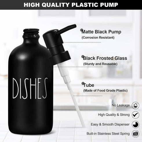 Set 3 1 Countertop Dish Soap Dispenser for Kitchen, Glass Dish Soap Dispenser with Sponge Holder, Black Dispenser