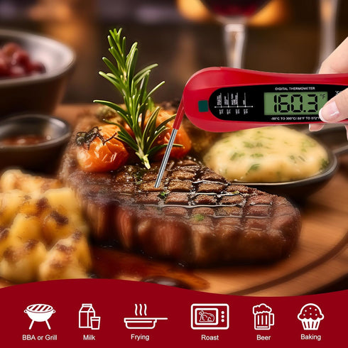 Instant Read Digital Meat Thermometer, Accurate Food Thermometer for Cooking and Baking, Red