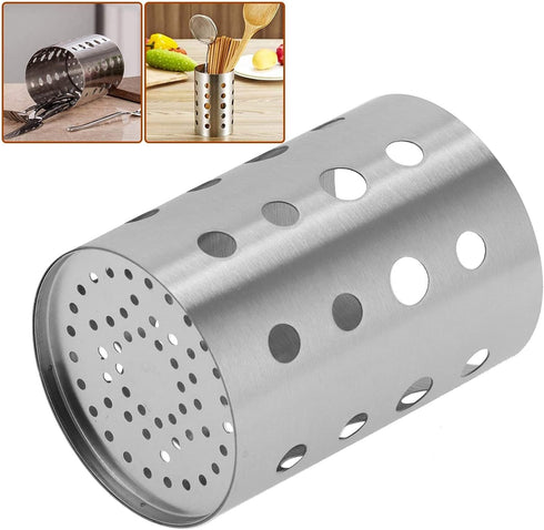 Stainless Steel Kitchen Utensil Holder, Tableware Organizer with Bottom Drain Hole for Home Storage