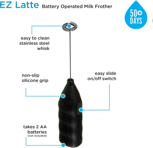 Grosche EZ Latte Battery Operated Milk Frother and Matcha Whisk, Black