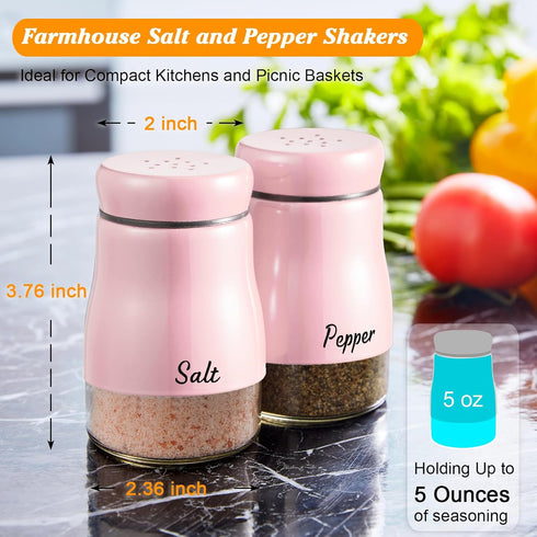 Pink Salt and Pepper Shakers Set, Bivvclaz 5 oz Stainless Steel Salt and Pepper Dispenser with Glass Bottom, Cute Salt and Pepper Shakers for Pink Kitchen Decor and Accessories, Easy Filling by Bivvclaz