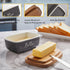 Gray Butter Dish, ALELION Large Ceramic Container with Lid for Countertop, Acacia Wooden Lid for Modern Kitchen Decor