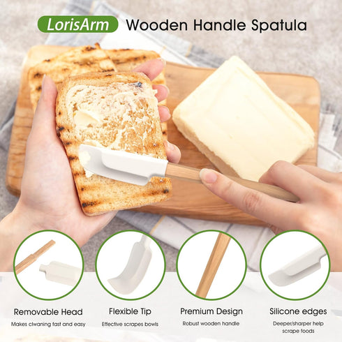 Wooden Handle Spatula Set, 12" & 9" Rubber Spatulas for Baking, Cooking, and Mixing