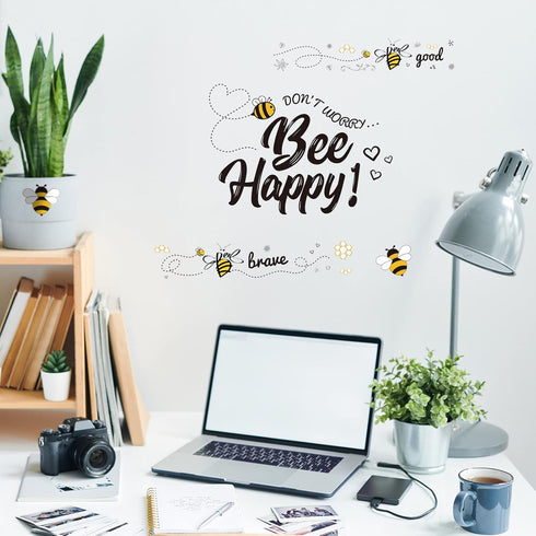 12 Pcs Bee Gnome Wall Decals, Honey Bee Window Decor Clings with Inspirational Quotes for Kitchen Office Decoration