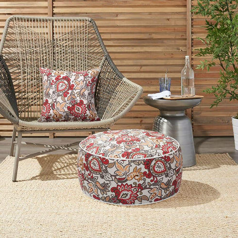 Magpie Fabrics D20 xH9, Indoor/Outdoor Inflatable Stool Ottoman Pouf, Water Repellent Round Footrest Footstool