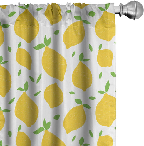 Ambesonne Lemons Window Curtains, 2-Panel Set with Rod Pocket, Modern Summer Citrus Fruits Illustration, 28" x 63",