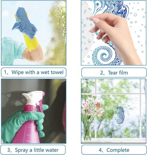 GORGECRAFT 4PCS 6.3 Inch Sea Animal Window Decals, Waterproof Static Clings for Bedroom Bathroom, Prevent Bird Strikes