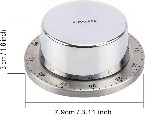 Kitchen Timer, 60 Minute Mechanical Stainless Steel Cooking Timer with Magnetic Loud Alarm (1 Pack)