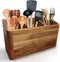 Large Kitchen Utensil Holder Organizer, Wooden Storage Container with 3 Compartments, Acacia Wood