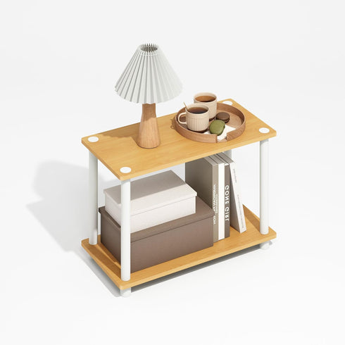 Furinno Turn-N-Tube Side Table, 2-Tier Wide End Table with Open Shelf, Toolless