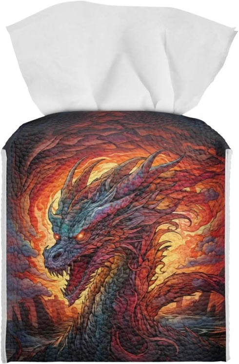Fire Dragon Tissue Holder Square Tissue Box Cover Napkin Dispenser for Home Office Restaurant Tissues Cover Car Decor Tissue Cube Box Cover Dispenser Waterproof Tissue Case
