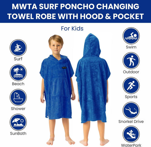Thick Microfiber Surf Poncho Change Robe with Hood - Ideal for Water Sports