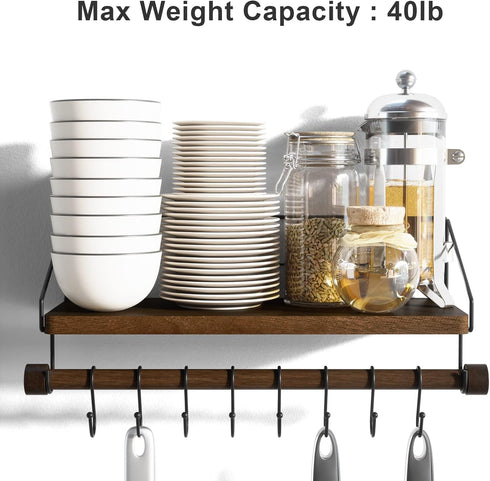 Alsonerbay Floating Shelf Wall-Mounted, Coffee Bar Shelf with Hooks and Towel Bar, Kitchen Shelves for Organizing