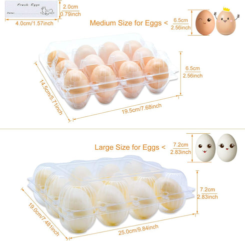60 Packs, 12 Egg Cartons Clear Plastic Blank Egg Cartons with Free Labels, Holds up to Eggs Securely, Perfect